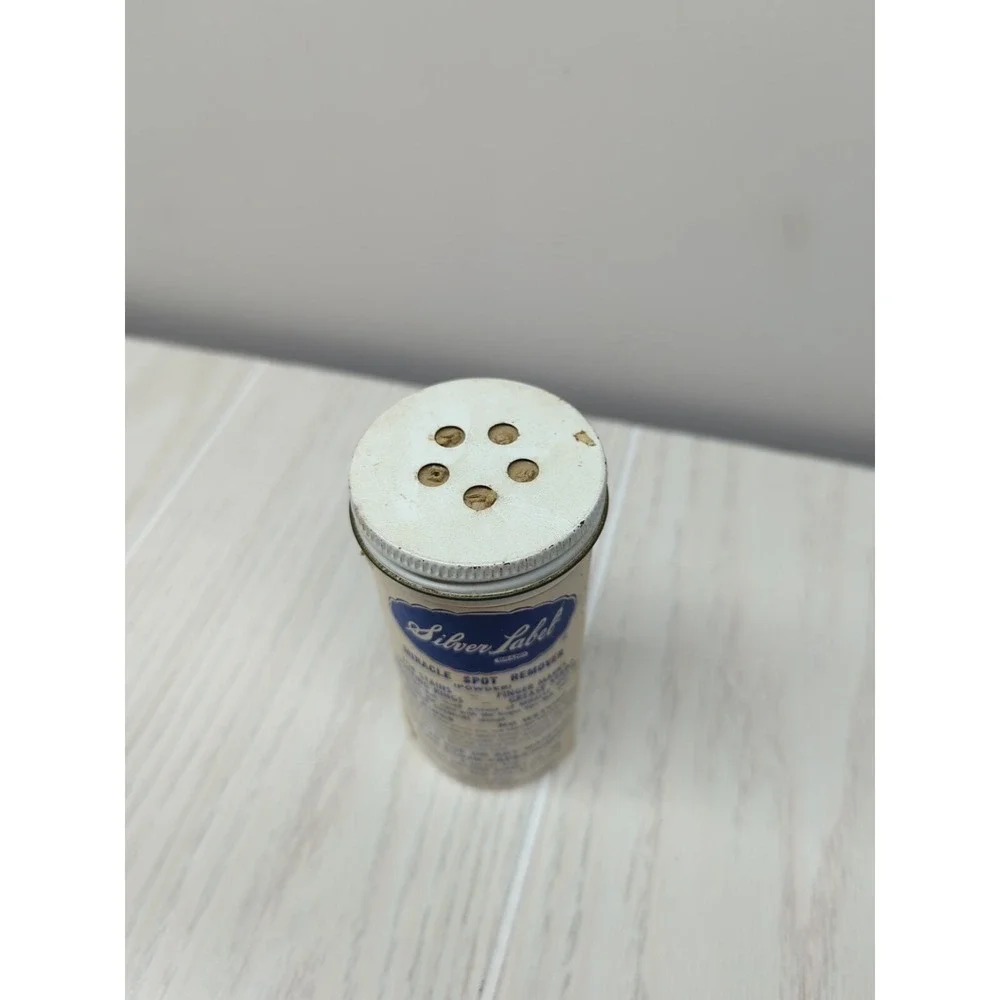 vintage Silver Label miracle‎ hat spot remover powder canister advertising decor
